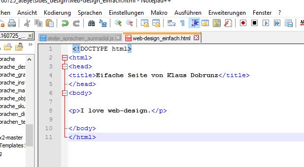HTML-Code für eine einfahe Seite, Screenshut